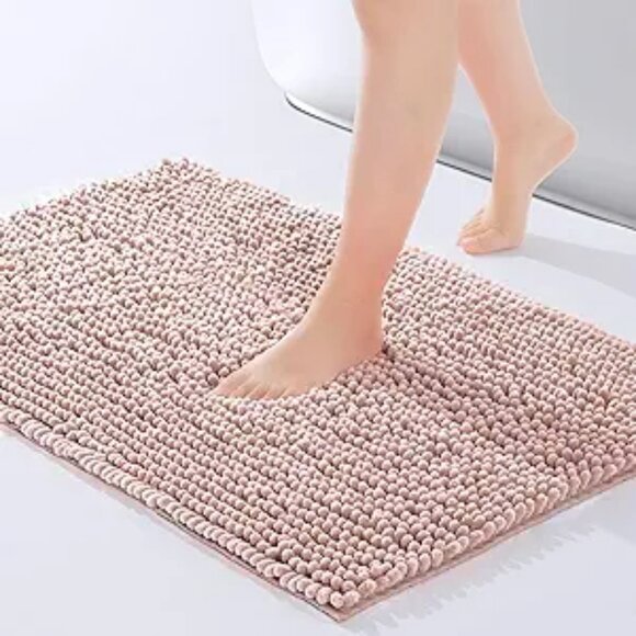 Dusty Pink Chenille Bath Mat Soft Non Slip Absorbent Bathroom Rug Washable - Picture 7 of 7